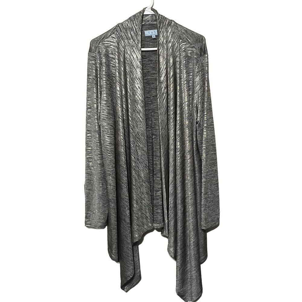 Joan Vass‎ Gold Metallic Cardigan Womens Open Front Knit Plus Size XL